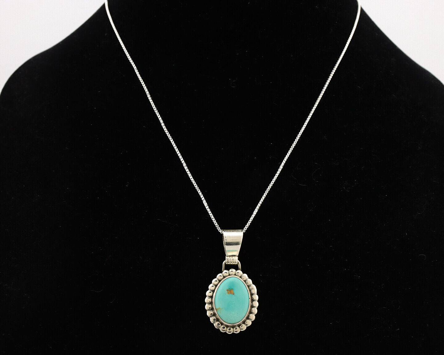 Navajo Necklace .925 Silver Kingman Turquoise Native American Signed C.1980's