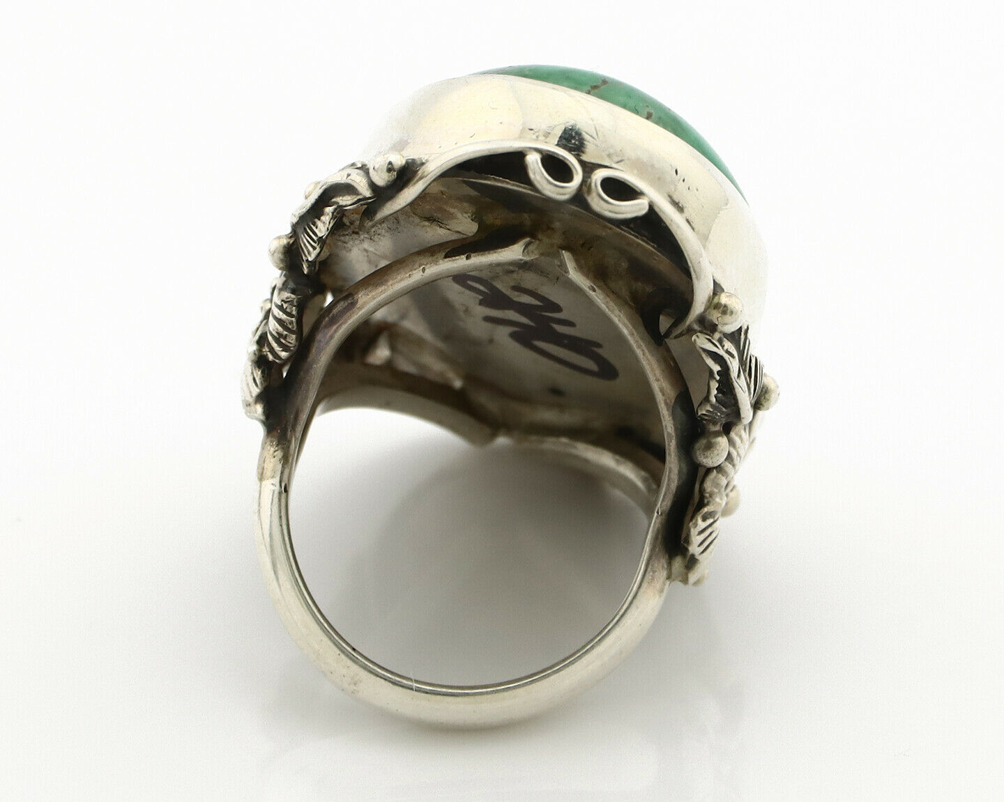 Navajo Ring .925 Silver Natural Green Turquoise Native Artist C.80's