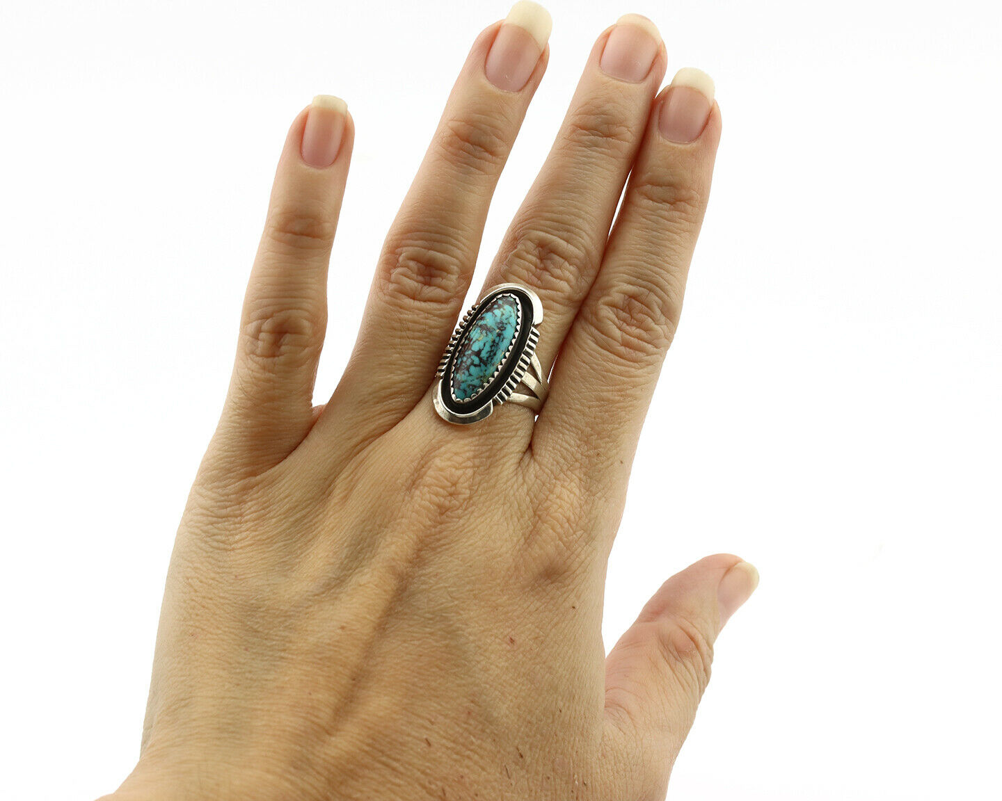 Navajo Ring .925 Silver Spiderweb Native American Artist Signed B C.1980's