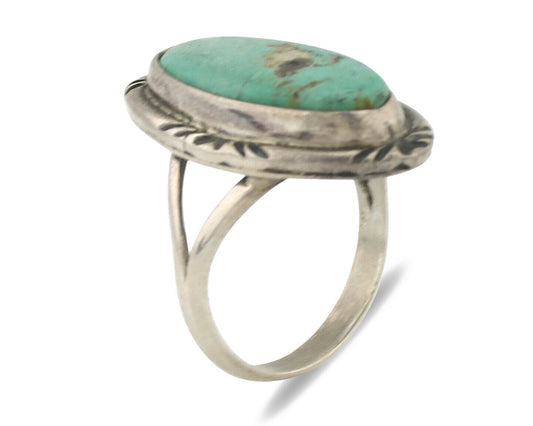 Navajo Ring .925 Silver Kingman Turquoise Native Artist Signed C.80's