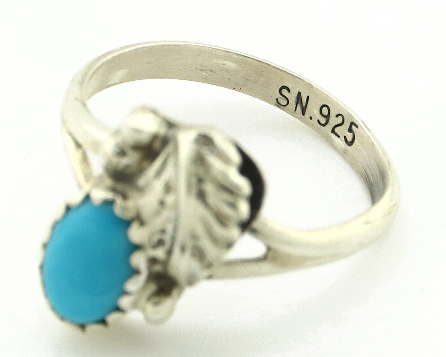 Navajo Ring .925 Silver Natural Blue Turquoise Artist Signed SN C.80's