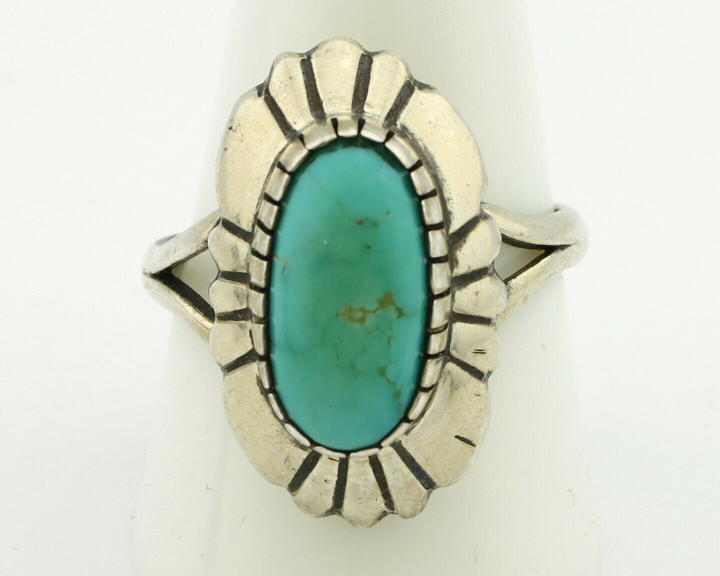 Navajo Ring .925 Silver Green Turquoise Artist Signed M Montoya C.80's