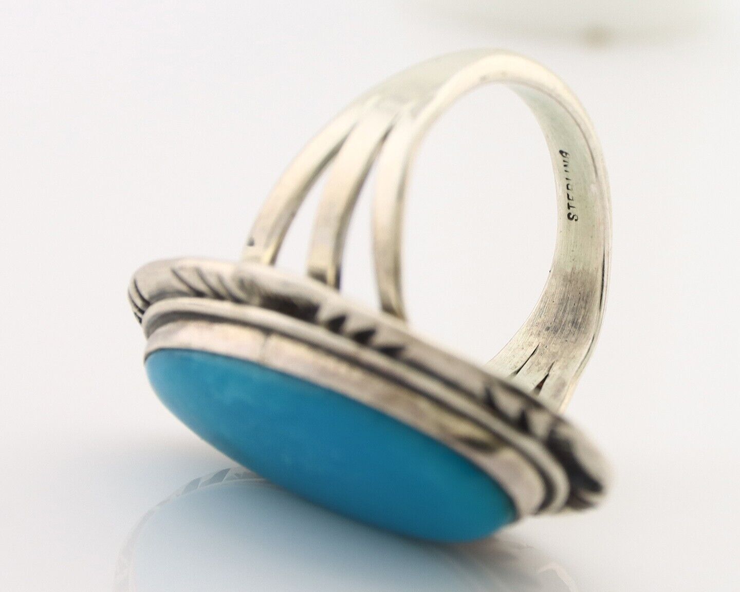 Navajo Ring 925 Silver Blue Gem Turquoise Native American Artist C.80's