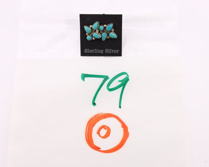 Zuni Earrings 925 Silver Sleeping Beauty Turquoise Native American Artist C.80's