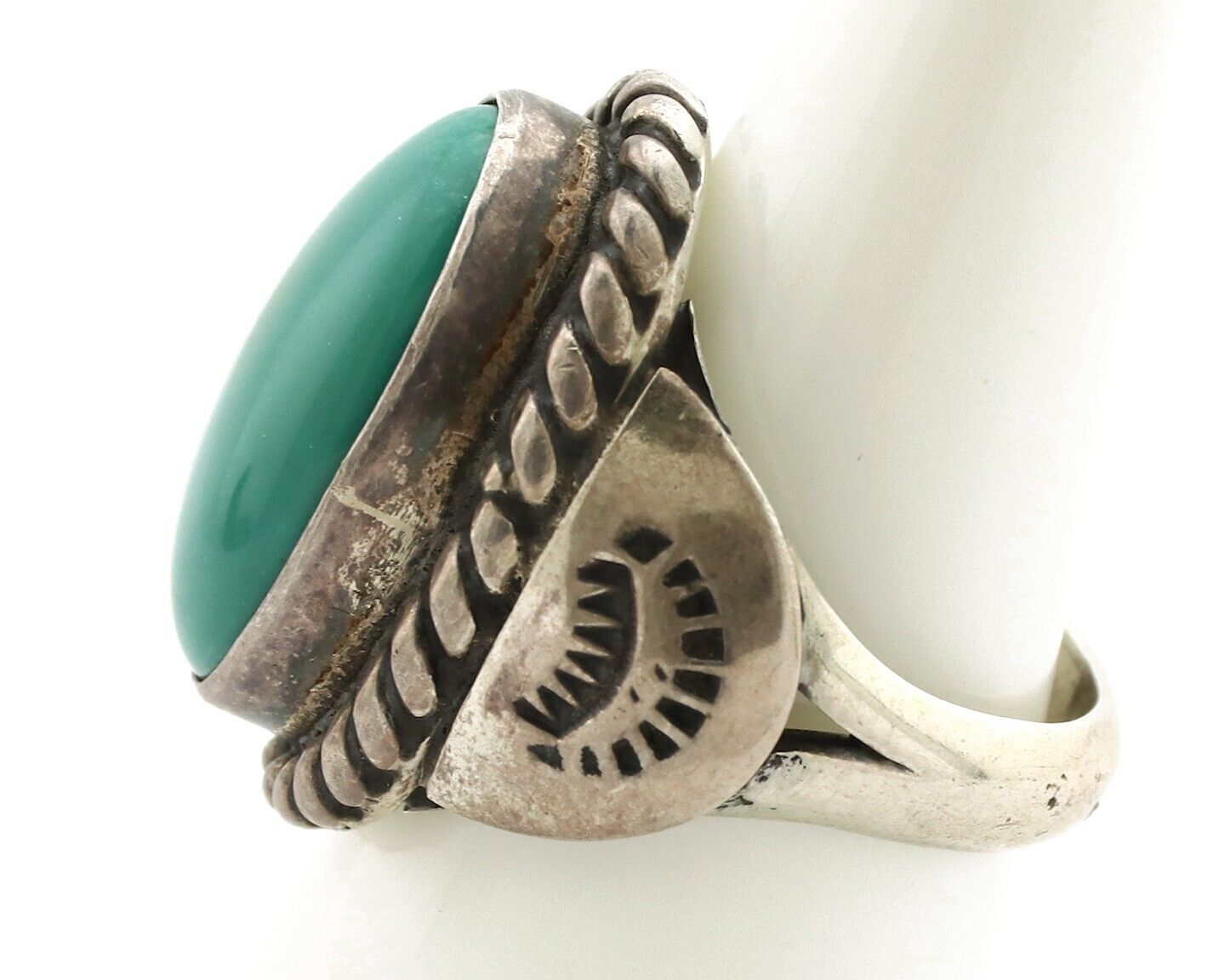 Navajo Handmade Ring 925 Silver Blue Turquoise Signed Native Artist C.80's