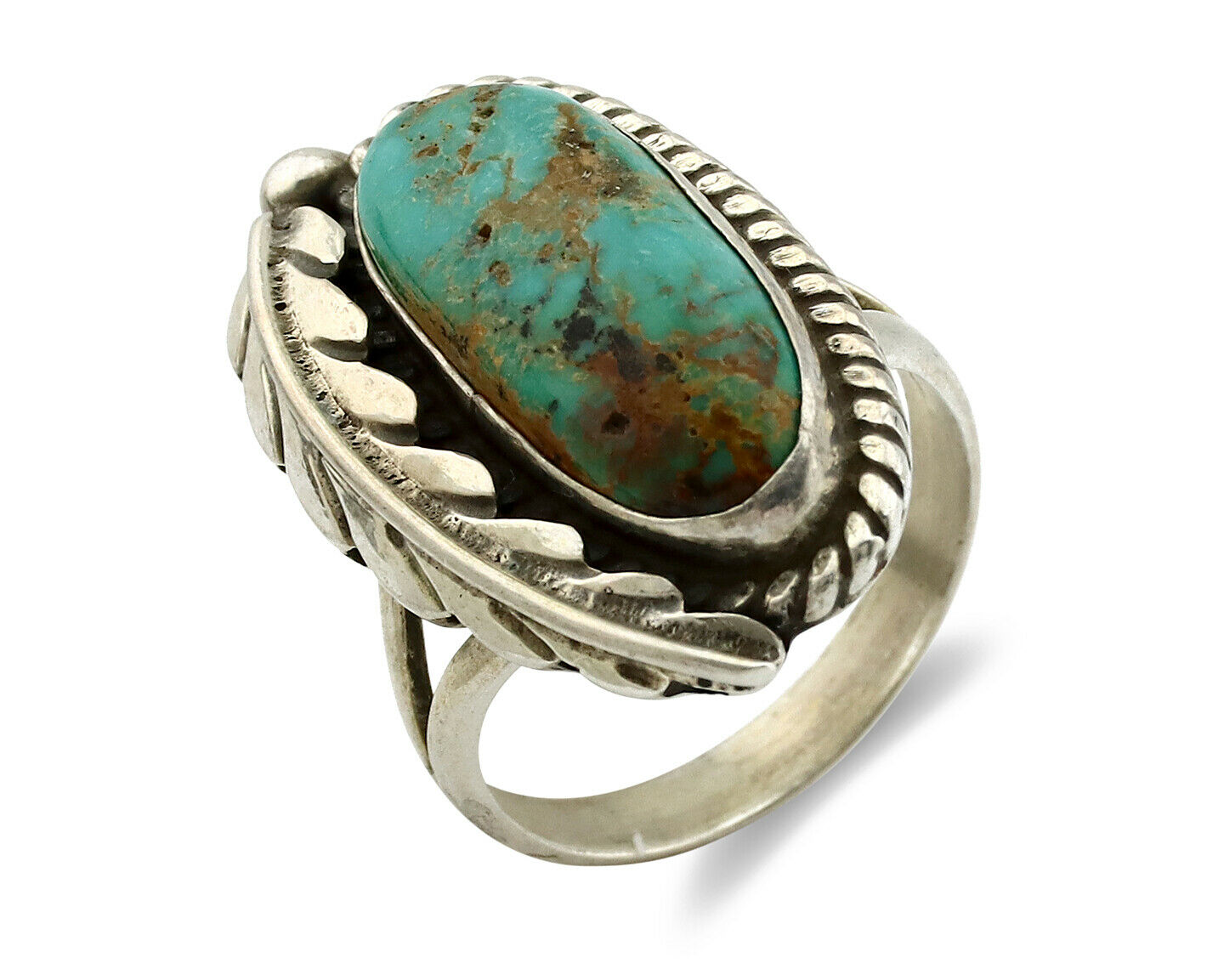 Navajo Ring .925 Silver Turquoise Mountain Signed Artist Apache C.80's