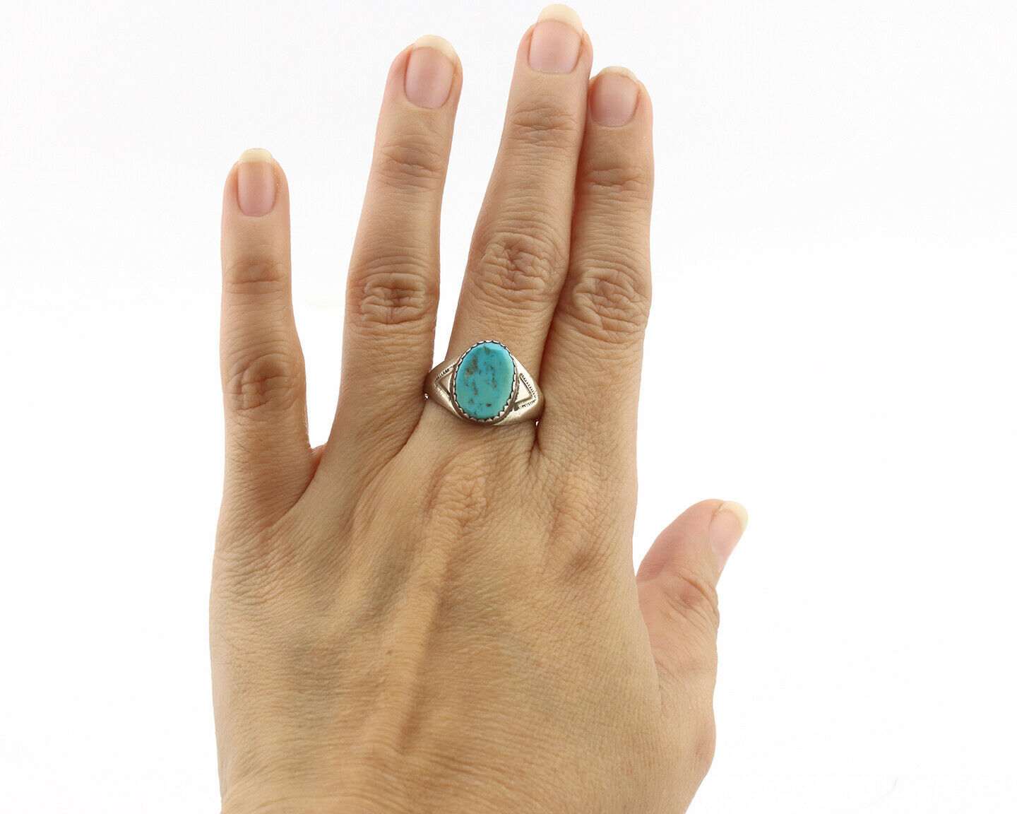 Zuni Ring .925 Silver Natural Blue Turquoise Native American Artist C.1980's