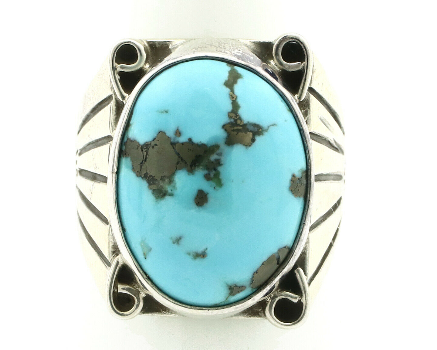 Navajo Ring .925 Silver Morenci Turquoise Native Artist C.80's