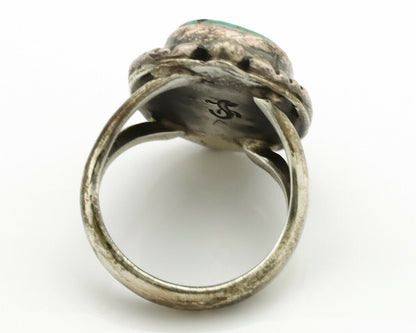 Navajo Ring .925 Silver Kingman Turquoise Artist Signed Gecko C.1980's