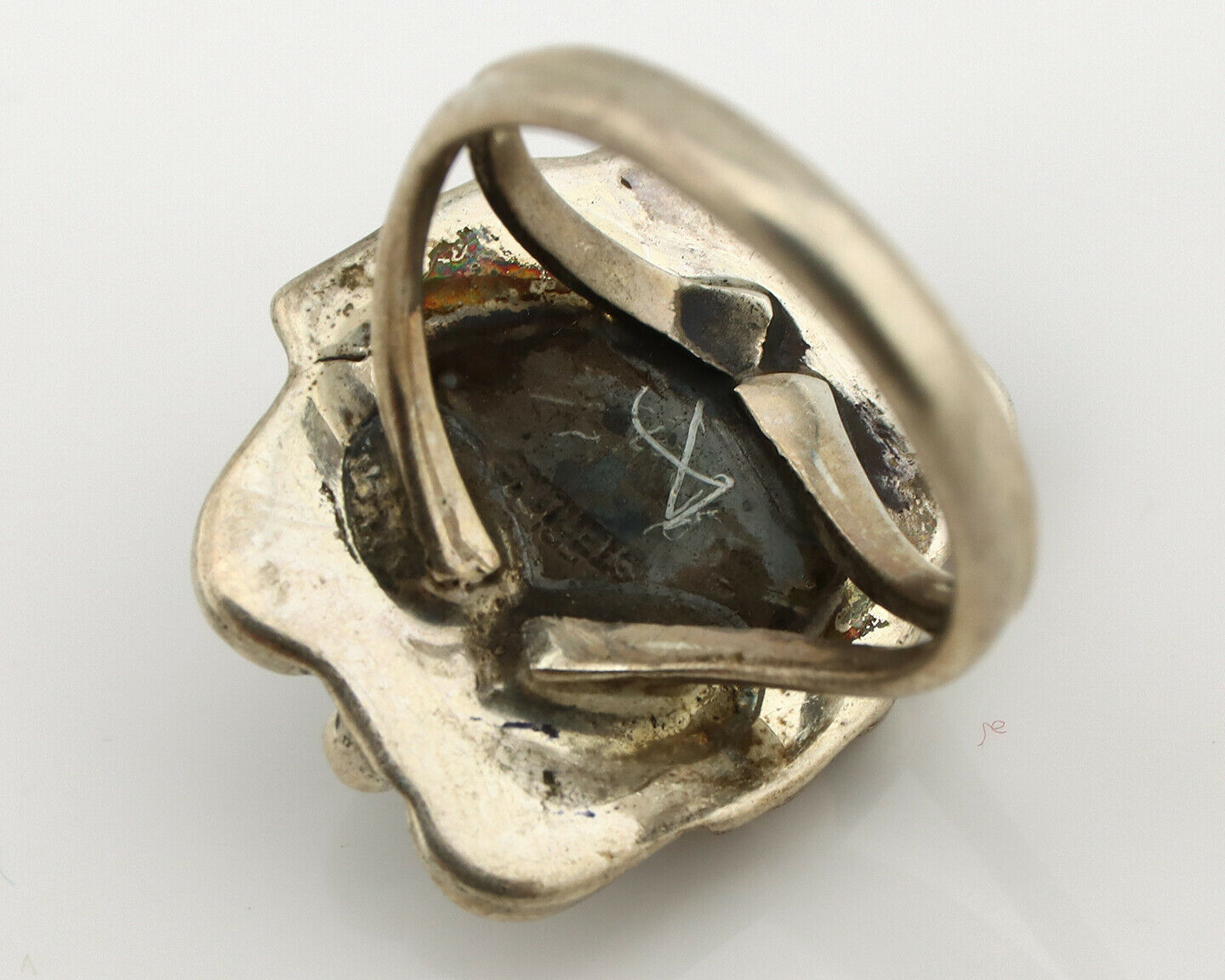 Navajo Ring .925 Silver Kingman Turquoise Native American Artist C.1980's