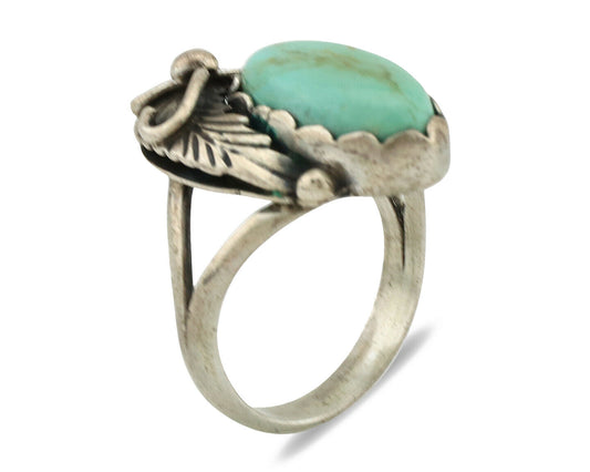 Navajo Ring .925 Silver Kingman Turquoise Native American Signed C.80's