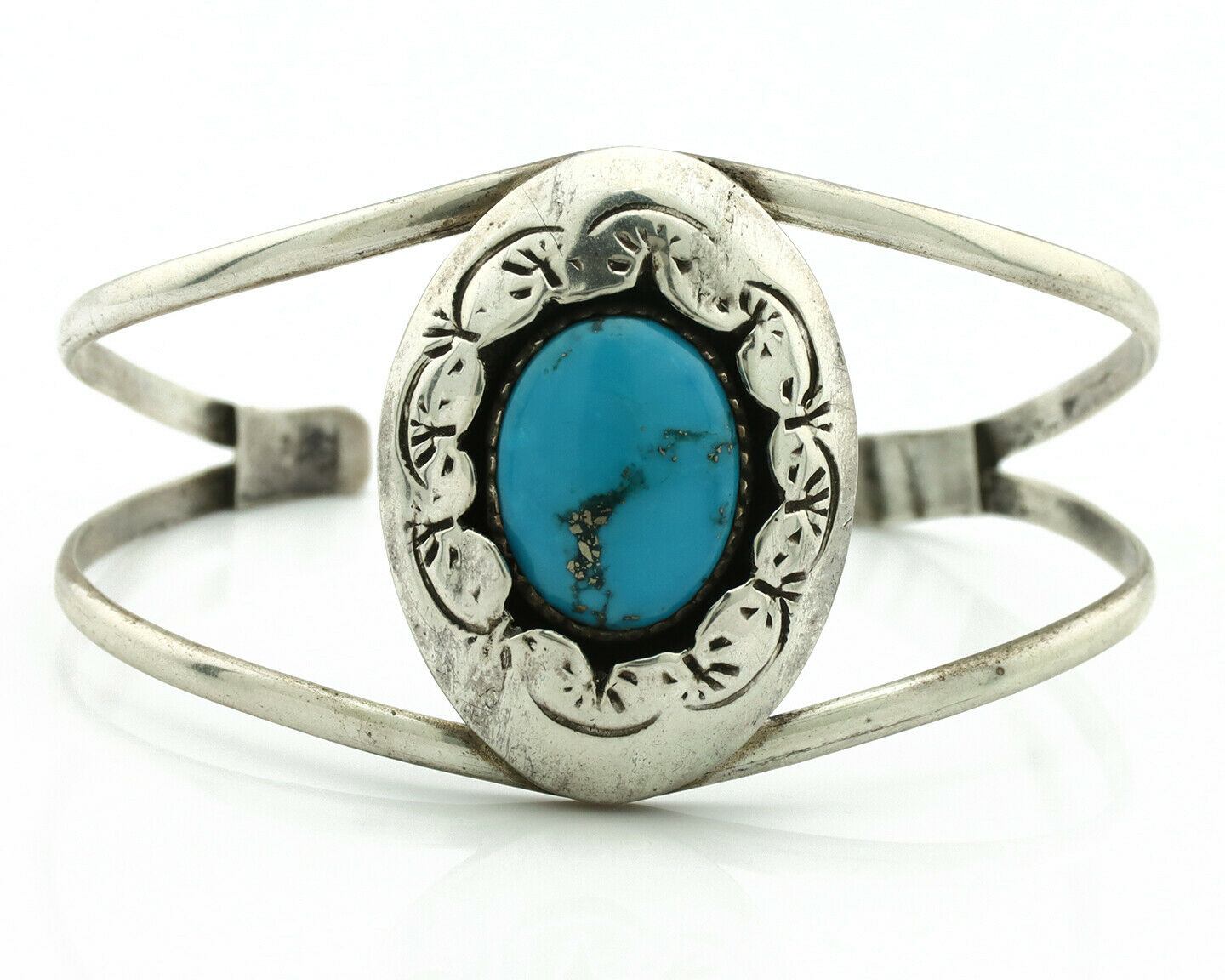 Navajo Bracelet .925 Silver Morenci Turquoise Native American Artist C.80's