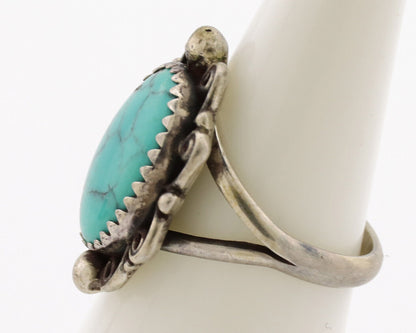 Navajo Ring .925 Silver Spiderweb Turquoise Artist Signed TALHAT C.80's