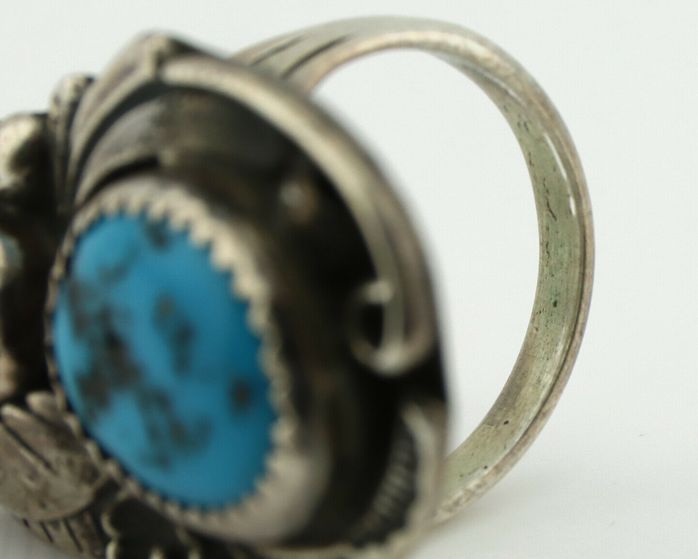 Navajo Ring .925 Silver Turquoise & Coral Artist Signed Thomas Singer C.80's