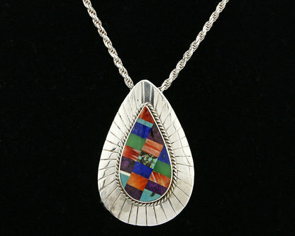 C. 1980's Navajo Signed "H" Natural Gemstone Pin or Pendant .925 Silver