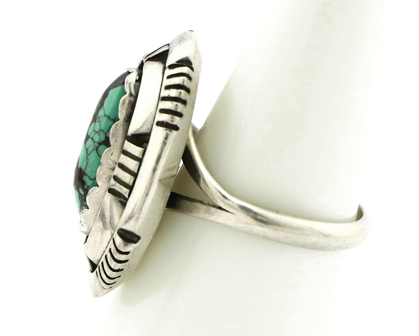 Navajo Ring .925 Silver Spiderweb Turquoise Artist Signed L. M. Nez C80s