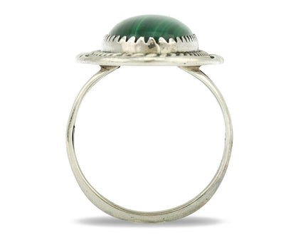 Navajo Ring 925 Silver Natural Green Malachite Signed William Denetdale C.80's