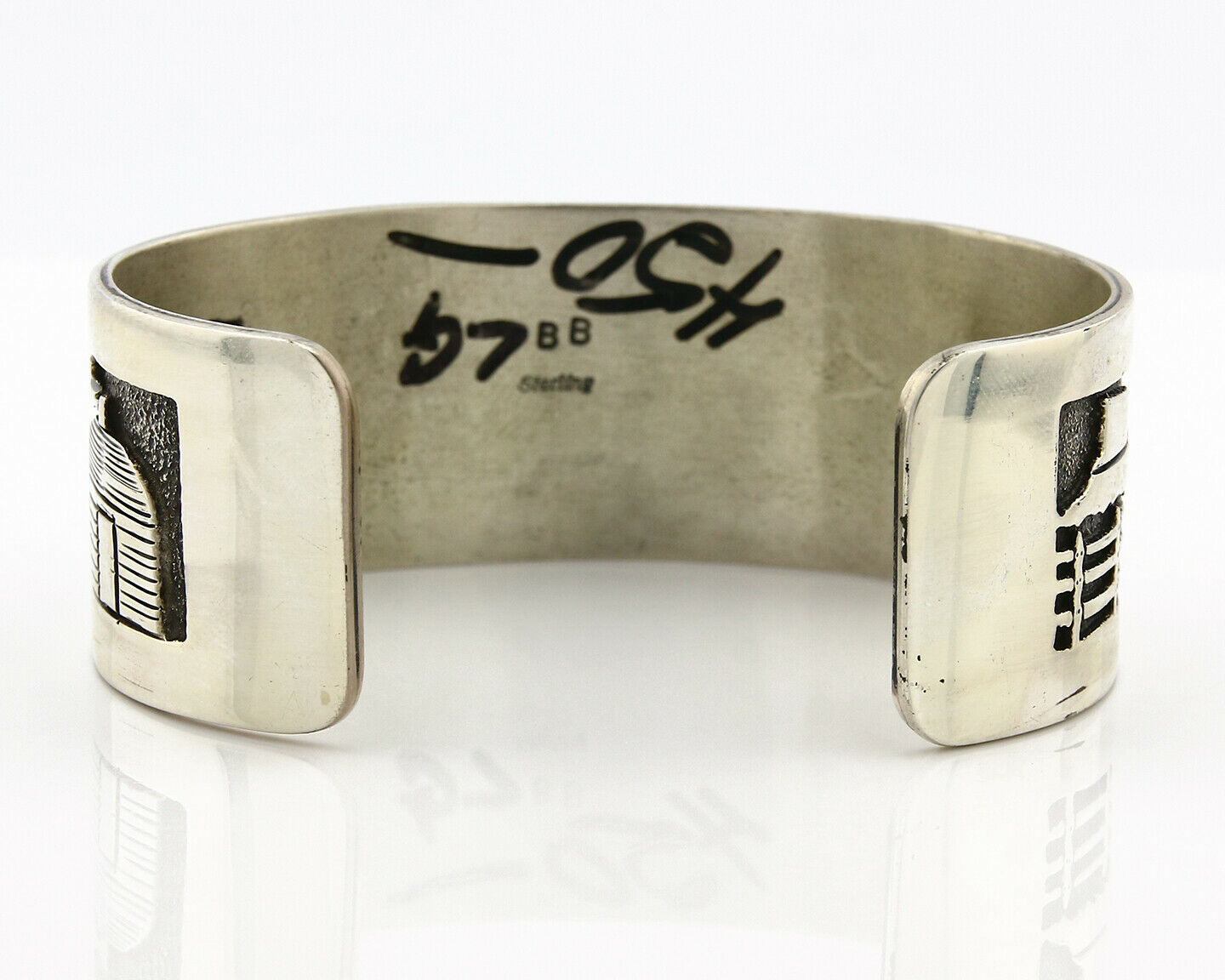 Navajo Bracelet .925 SOLID Silver Artist Signed BB Handmade Overlay C.80-90's