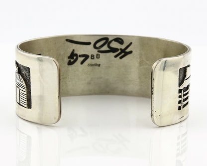 Navajo Bracelet .925 SOLID Silver Artist Signed BB Handmade Overlay C.80-90's