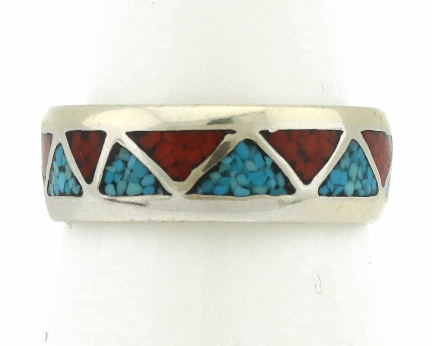 Navajo Ring 925 Silver Natural Turquoise & Coral Native American Artist C.80's