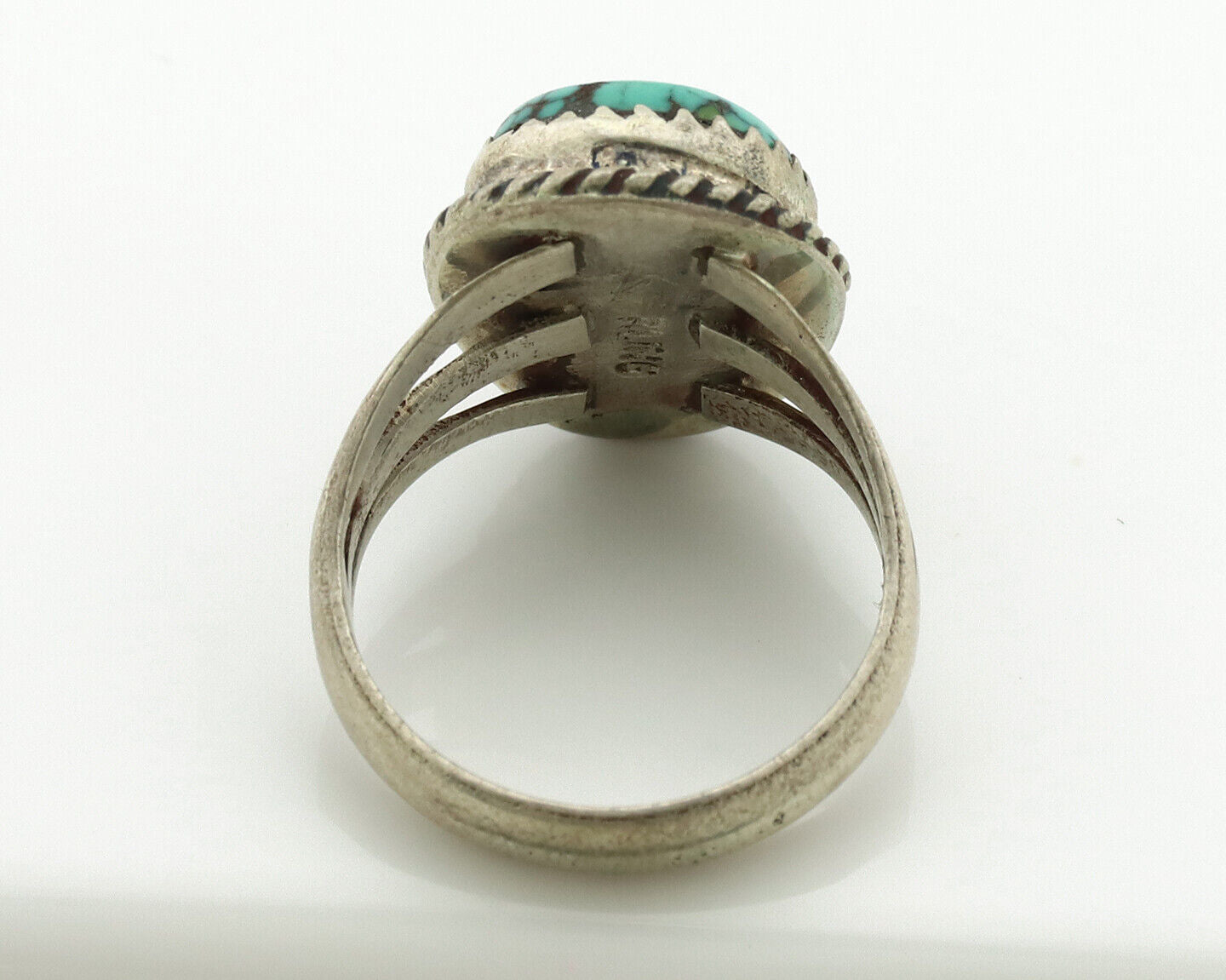 Navajo Ring .925 Silver Natural Spiderweb Turquoise Native Artist C.1980's