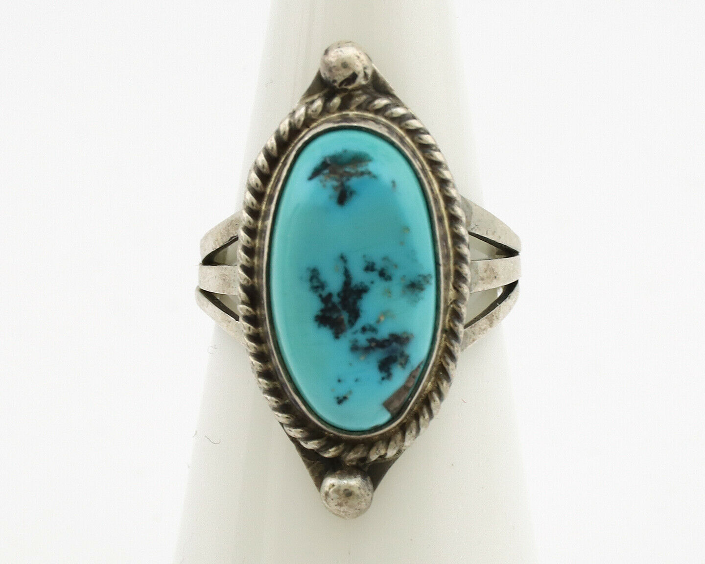Navajo Ring .925 Silver Sleeping Beauty Turquoise Artist Signed S King C.1980's