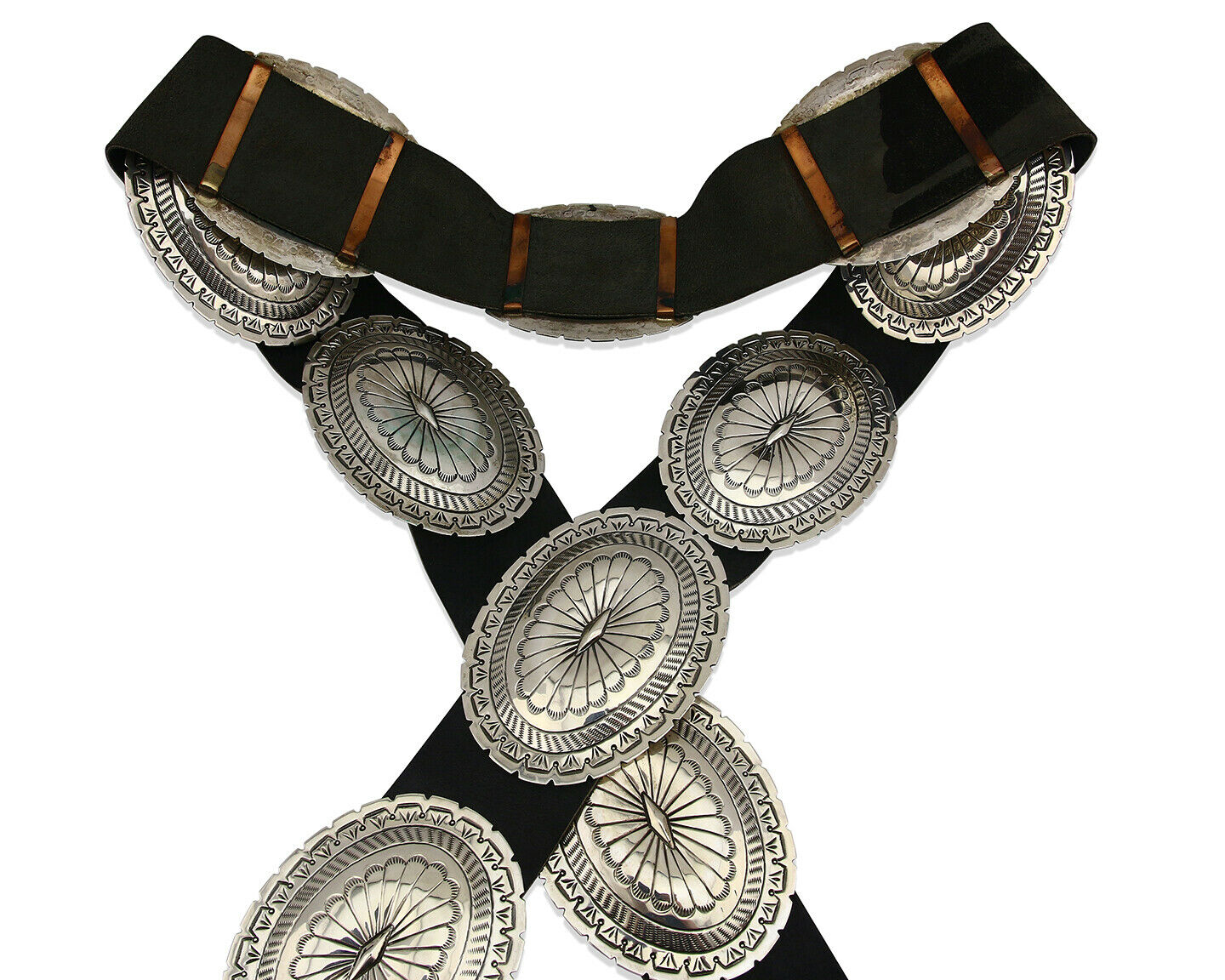 Navajo Concho Belt .925 Silver Hand Stamped Artist Suzie James C.80's