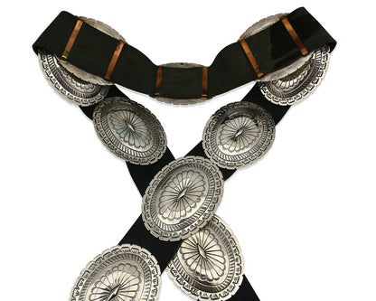 Navajo Concho Belt .925 Silver Hand Stamped Artist Suzie James C.80's