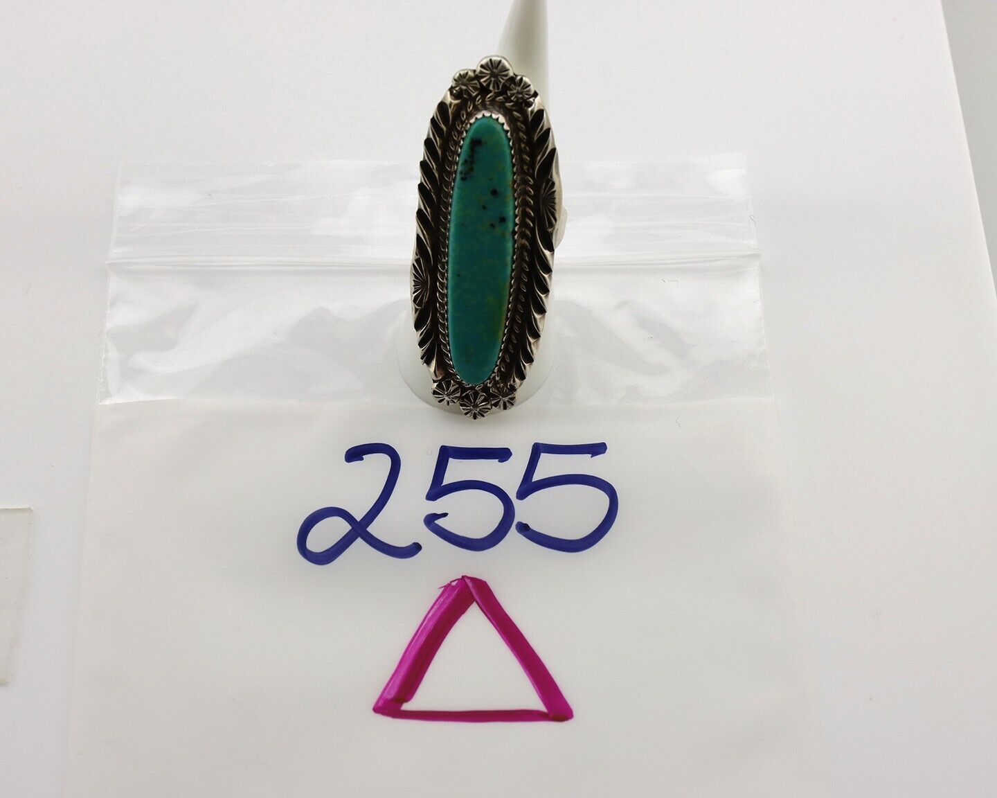 Navajo Ring 925 Silver Natural Blue Gem Turquoise Artist Signed Mike Begay C.80s