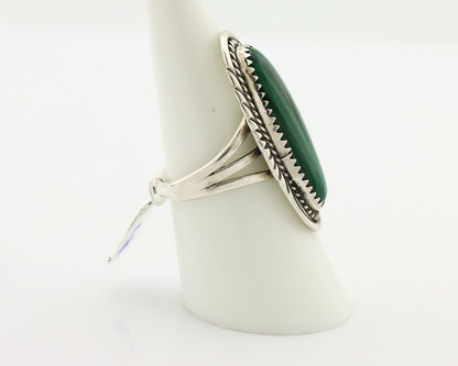 Navajo Ring .925 Silver Malachite Hand Stamped Signed William Denetdale C.80's