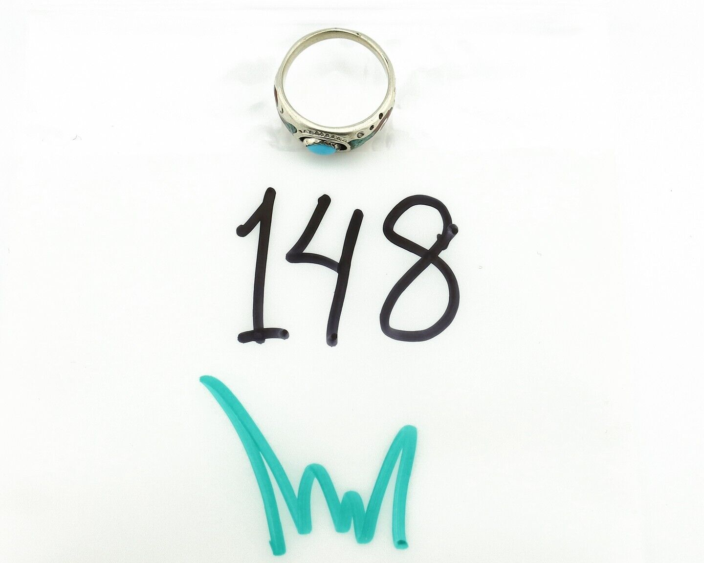 Navajo Handmade Ring 925 Silver Blue Turquoise & Coral Native American C.80's