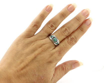 Navajo Handmade Ring 925 Silver Blue Turquoise & Coral Native American C.80's