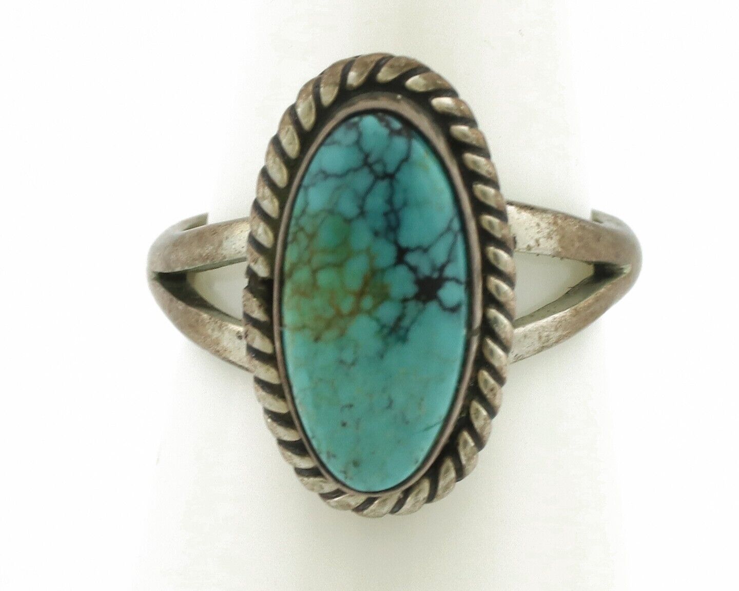 Navajo Ring 925 Silver Spiderweb Turquoise Native American Artist C.80's