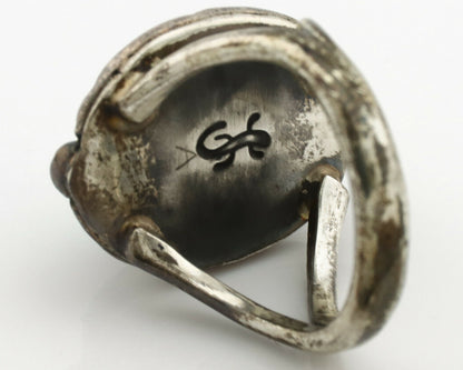 Navajo Ring .925 Silver Blue Turquoise Artist Signed Gecko C.1980's