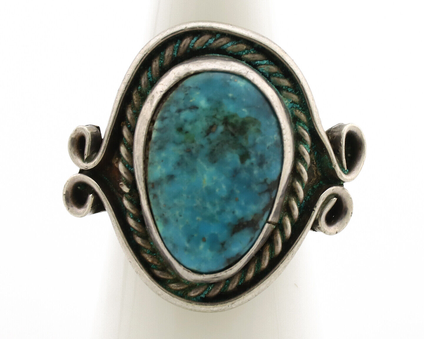 Navajo Ring .925 Silver Blue Gem Turquoise Native American Artist C.1980's