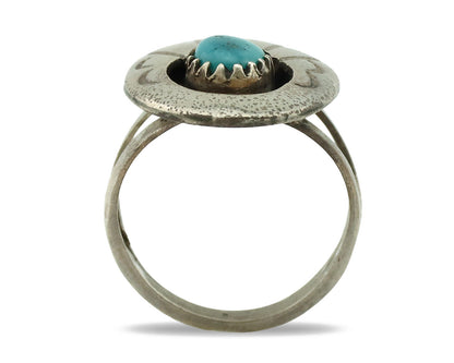 Navajo Ring .925 Silver Easter Blue Turquoise Native American Artist C.1980's