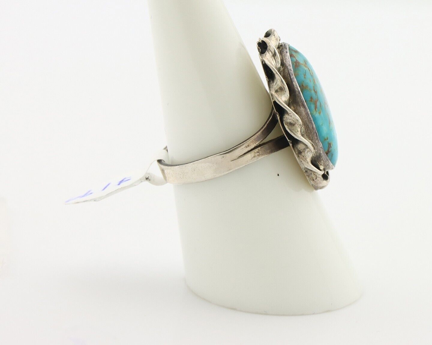 Navajo Ring .925 Silver Blue Gem Turquoise Native American Artist C.80's