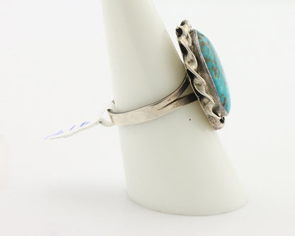 Navajo Ring .925 Silver Blue Gem Turquoise Native American Artist C.80's