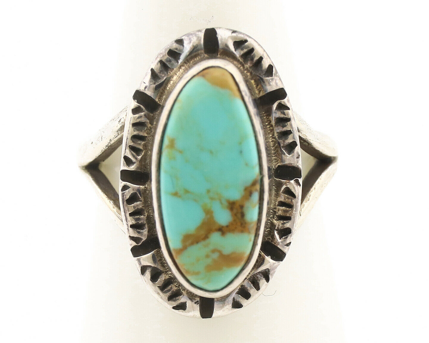 Navajo Ring .925 Silver Kingman Turquoise Artist Signed Gecko C.80's