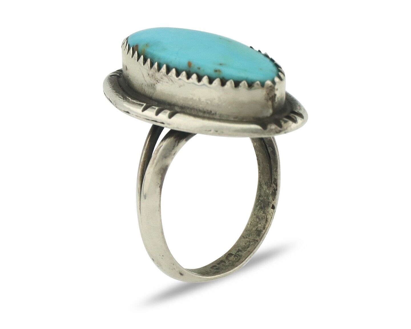 Navajo Ring .925 Silver Natural Blue Turquoise Native American Artist C.80's