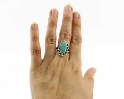 Navajo Ring .925 Silver Natural Mined Turquoise Artist Signed Gecko C.80's