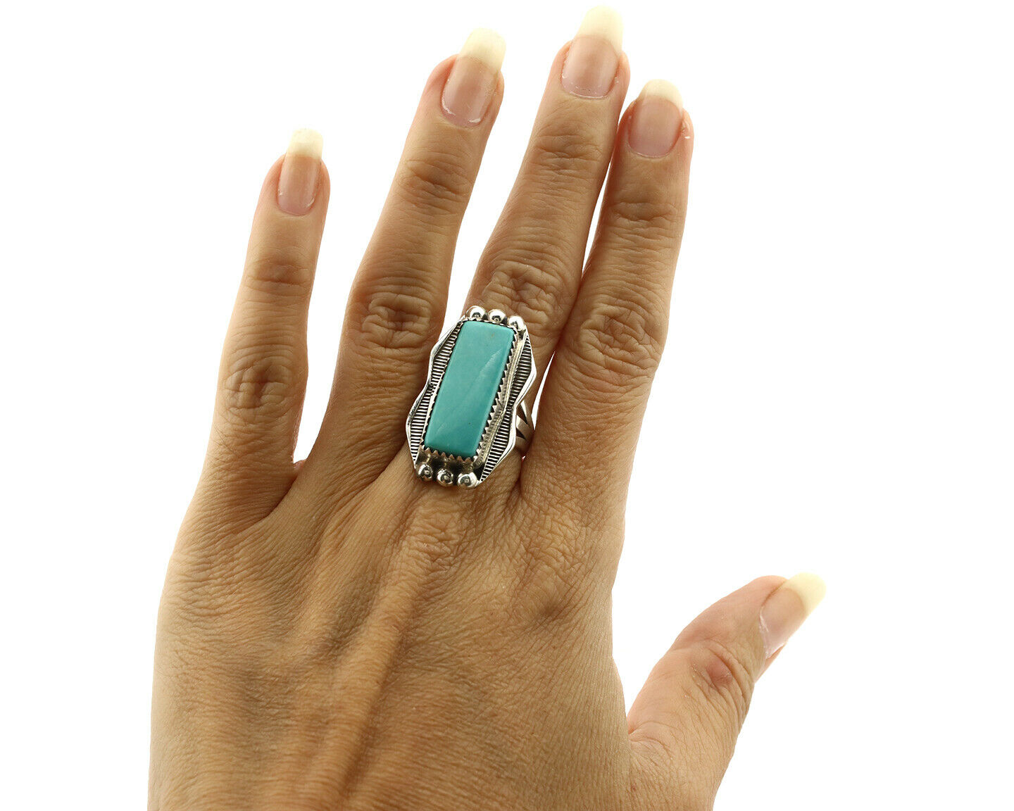 Navajo Ring .925 Silver Turquoise Mountain Artist Signed S C.80's