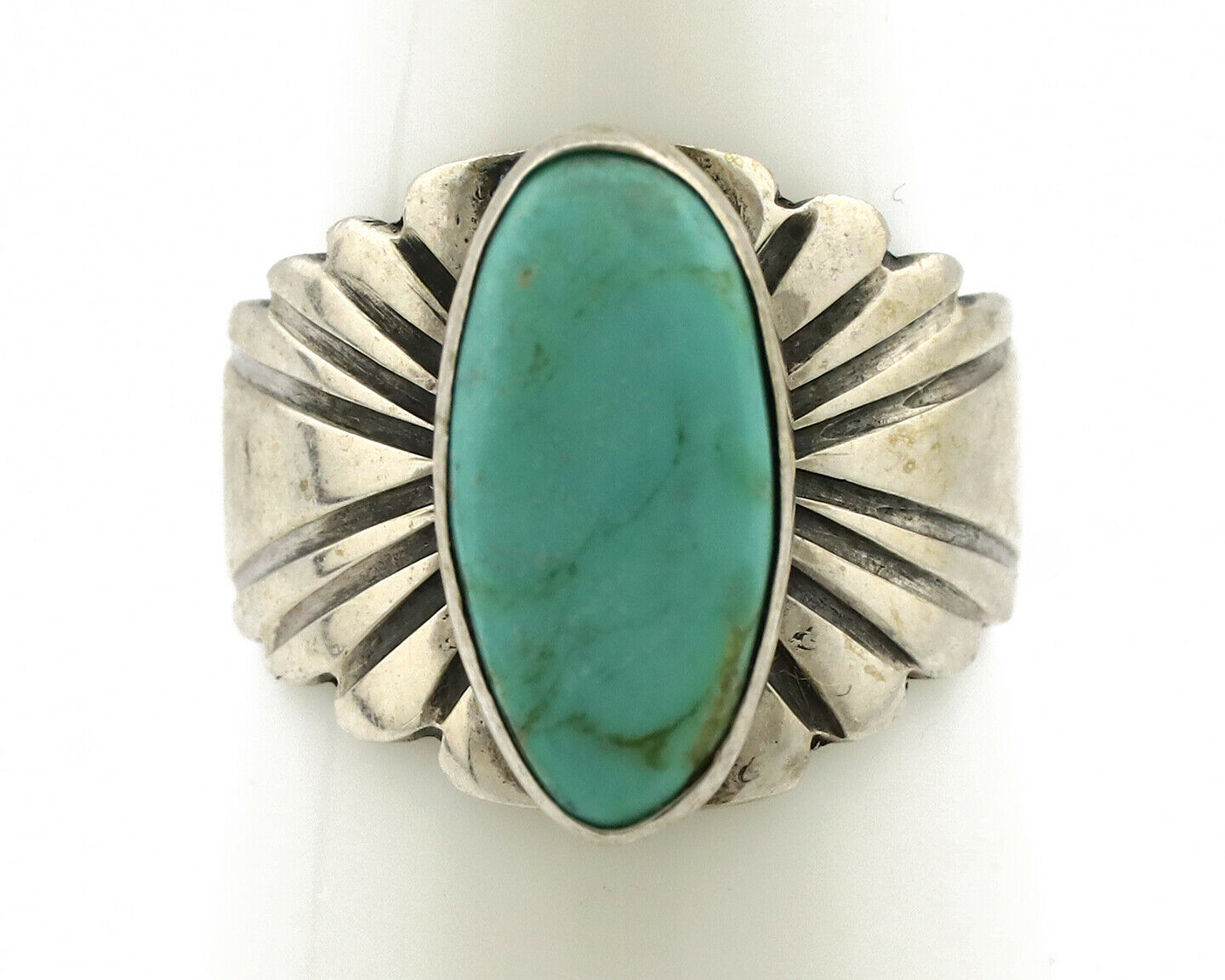 Navajo Ring .925 Silver Kingman Turquoise Artist Signed Apache C.80's