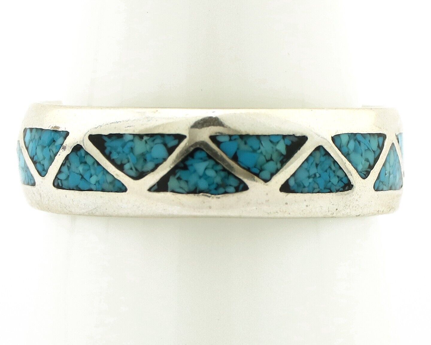 Navajo Chip Inlay Ring 925 Silver Sleeping Beauty Turquoise Artist Silver Cloud