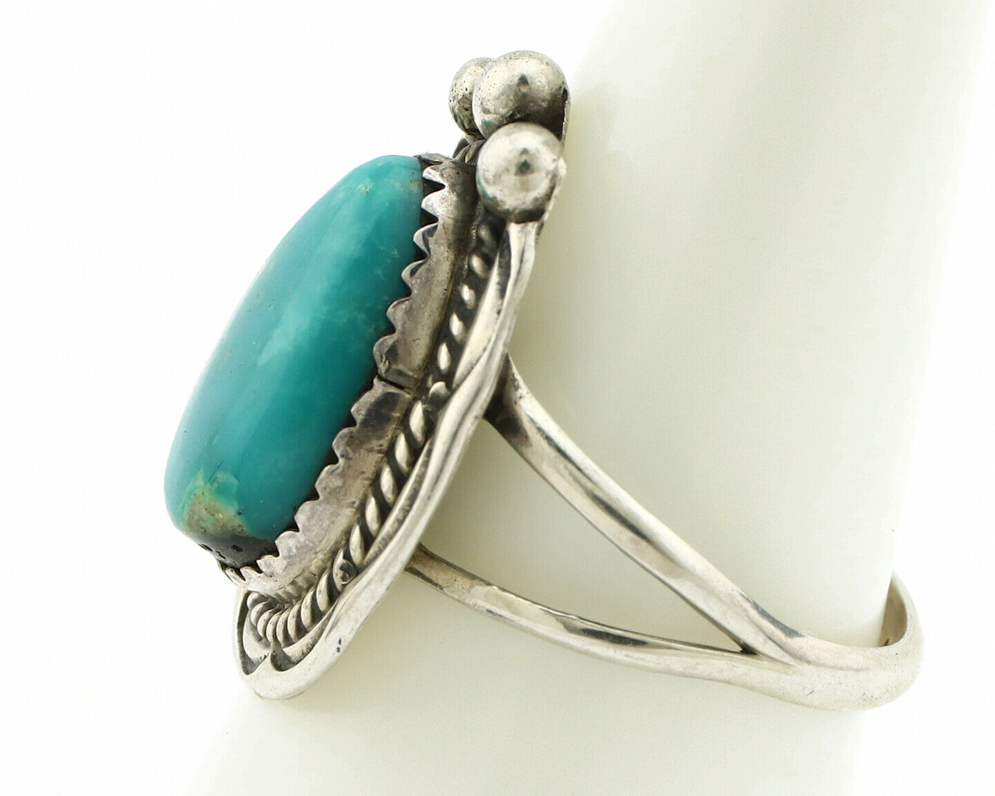 Navajo Ring .925 Silver Blue Turquoise Artist Signed Anna Begay C.1980's