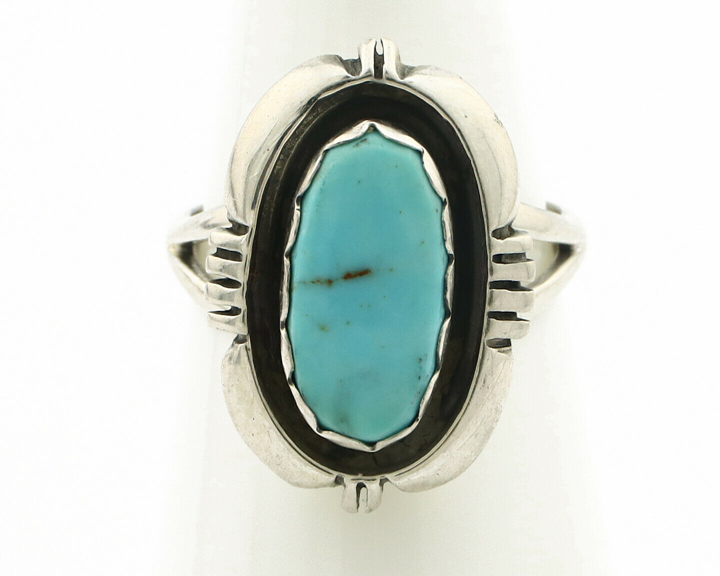 Navajo Ring .925 Silver Kingman Turquoise Handmade Native American Artist C.80's
