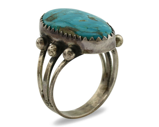 Navajo Ring .925 Silver Blue Turquoise Native American Artist C.1980's