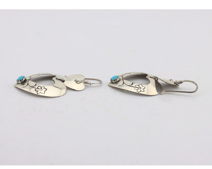 Navajo Dangle Heart Earrings Handmade 925 Silver Blue Turquoise Native Artist 80