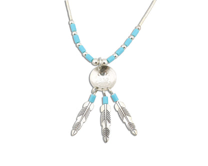 Navajo Necklace 925 Silver Sleeping Beauty Turquoise Artist Signed QT C.80's