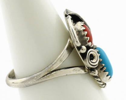Navajo Ring .925 Silver Turquoise & Coral Artist Signed J Morris C.80's